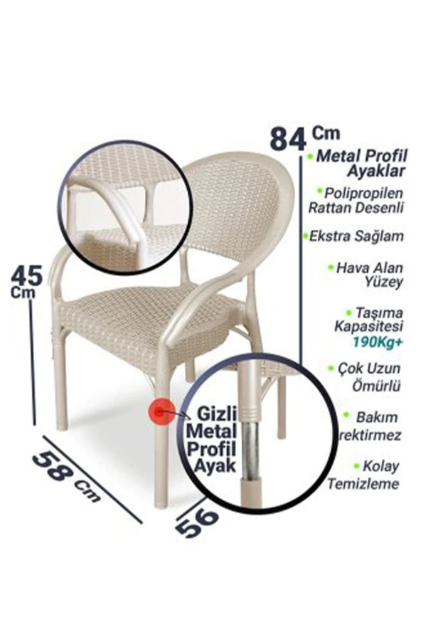 Almina Rattan Masa Takımı 90x150 Camsız Masa 4 Kişilik Bambu Sandalye Seti Bahçe Balkon Teras Takımı - 6