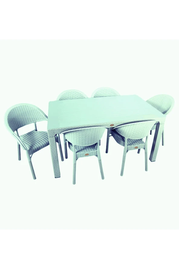 Almina Rattan Masa Takımı 80x140 Camlı Masa 6 Kişilik Bambu Sandalye Seti Bahçe Balkon Teras Takımı