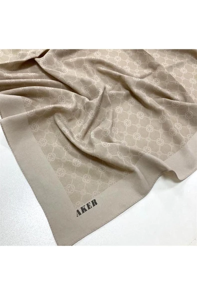 Aker 90 x90 Bej Elegance Monogram Eşarp 1090500-933 - 2