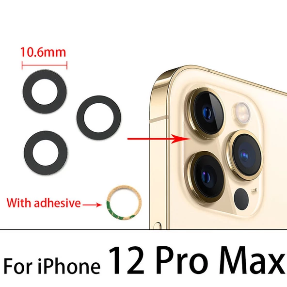 Tkgz İPhone 12 PRO MAX Arka Kamera Camı Lens Yapışkanlı