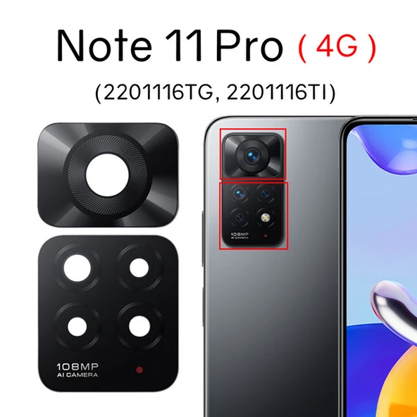 Tkgz Xiaomi Redmi NOTE 11 PRO  Arka Kamera Camı Lens Yapışkanlı ürün görseli