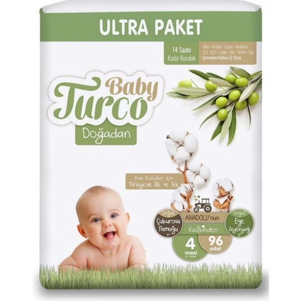 Baby Turco Doğadan 4 Beden Maxi 96'lı Bebek Bezi