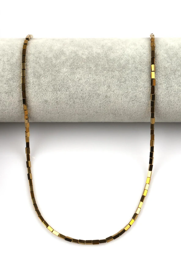 Gold Renk Hematit Dizi 2 x 4 mm Boru Kesim - Resim 2