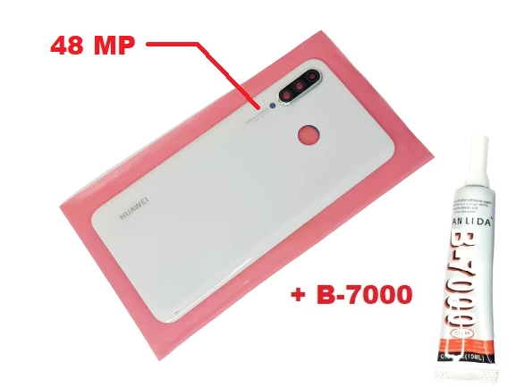 Huawei Uyumlu P30 Lite Arka Pil Batarya Kapağı (Kamera Lensli 48 MP CAM+B-7000) BEYAZ