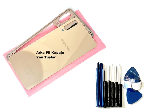 Tkgz Samsung Galaxy A7 A750 (2018) FULL ORJ KASA Arka Pil Batarya Kapağı (TAMİR SETİ) GOLD - 1