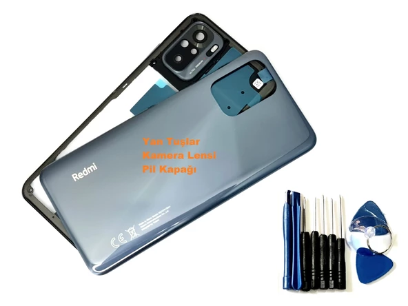 Tkgz Xiaomi Redmi NOTE 10S (4G) KASA Arka Pil Batarya Kapağı (TAMİR SETİ) SİYAH