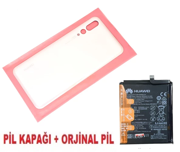 Tkgz Huawei Uyumlu P20 PRO Arka Pil Batarya Kapağı + PİL (CAM) PEMBE
