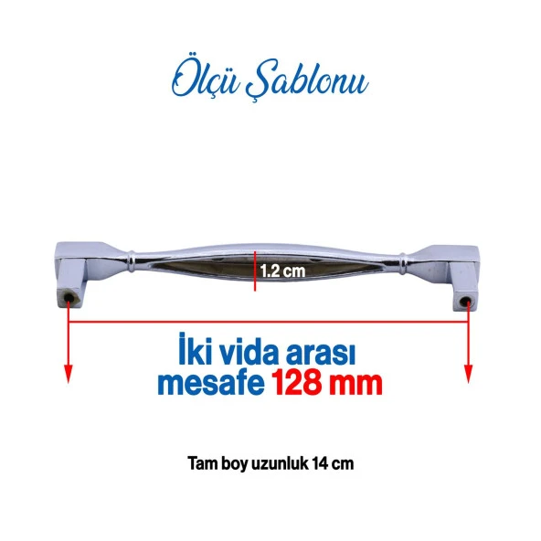 Mobilya Mutfak Dolabı Çekmece Dolap Kulpları Kapak Kulpu Kulbu Krom Renk 128 mm Metal Kare Kulp - Resim 2
