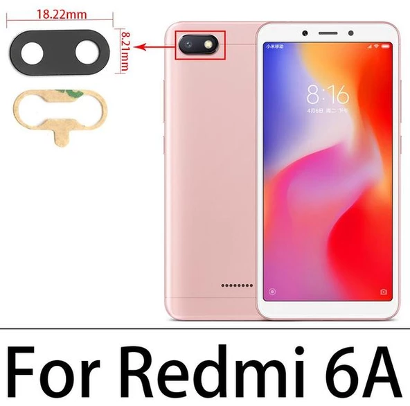 Xiaomi Redmi 6A Arka Kamera Camı Lens Yapışkanlı
