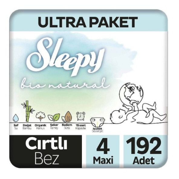 Sleepy Bio Natural 4 Numara Maxi 192'li Bebek Bezi