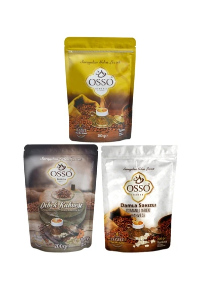 OSSO KAHVE Osso Osmanlı Kahvesi + Dibek Kahvesi + Damla Sakızlı Dibek 3 Lü Set ürün görseli