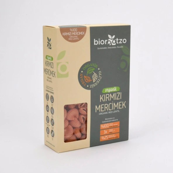 Biorootzo Glütensiz ve Vegan Artizan Bronz Kalıp Kırmızı Mercimek Mantı - Pipe Rigate 200 g