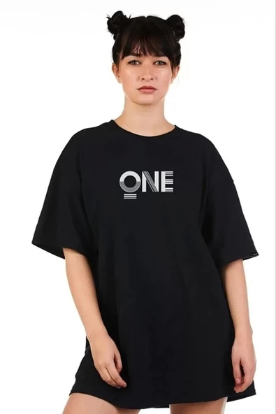 Unisex Baskılı Oversize T-Shirt - Siyah