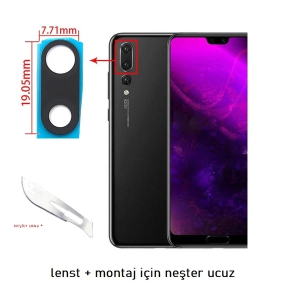 Tkgz Huawei Uyumlu P20 PRO Arka Kamera Camı Lens Yapışkanlı+ Neşter uç