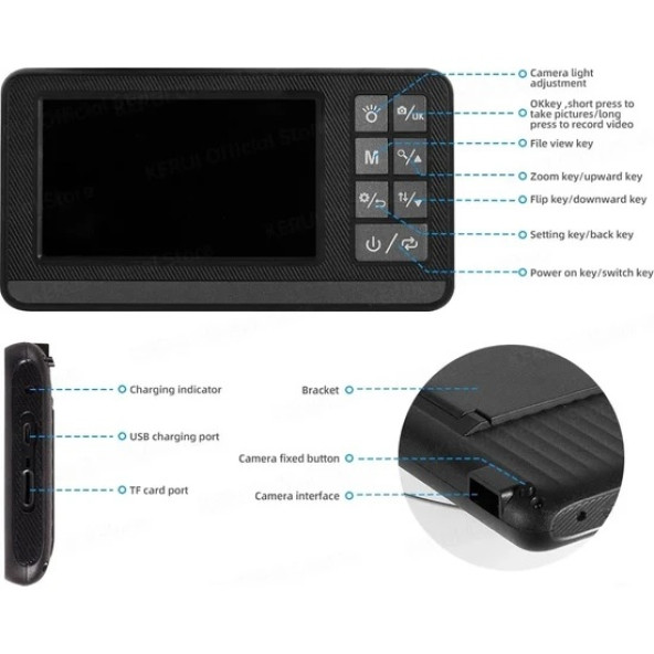 Ekranlı Yılan Kamera (Çift Kamera + 8 LED + Hafıza Kart Kayıt + 5 Metre Sert Kablo) - 3