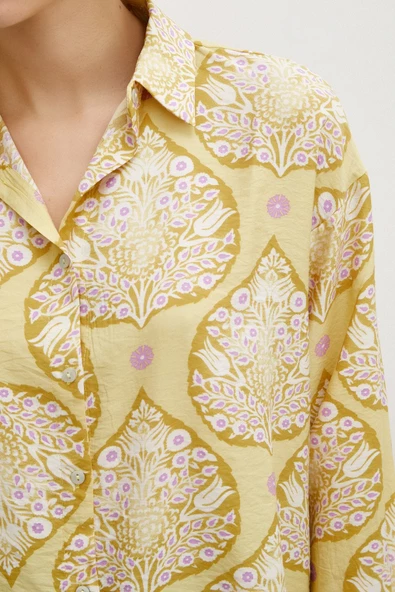 Çini Desenli Modal Gömlek Sarı - Resim 4