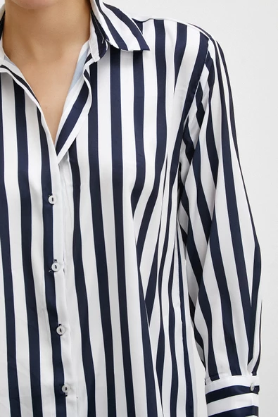 Robalı Çizgili Gömlek Lacivert - Resim 6