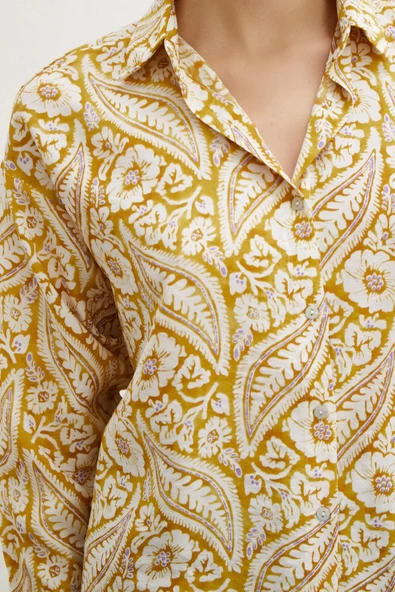 Şal Desen Modal Gömlek Sarı - Resim 3