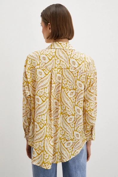 Şal Desen Modal Gömlek Sarı - Resim 4
