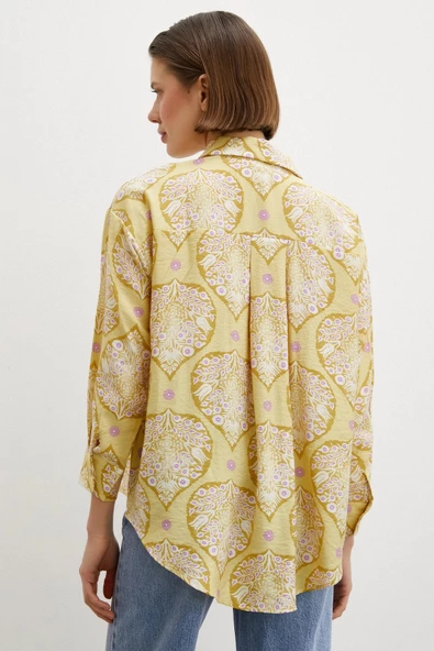 Çini Desenli Modal Gömlek Sarı - Resim 2