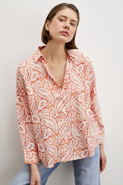 Şal Desen Modal Gömlek Turuncu ürün görseli