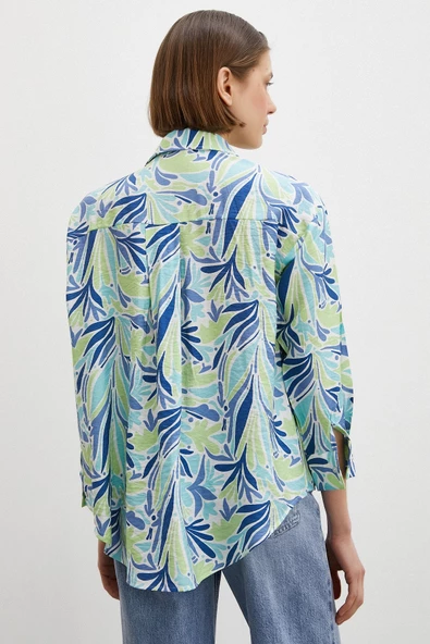 Baskılı Modal Gömlek Mavi - Resim 5