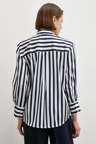Robalı Çizgili Gömlek Lacivert - Resim 2