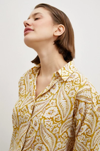 Şal Desen Modal Gömlek Sarı - Resim 6