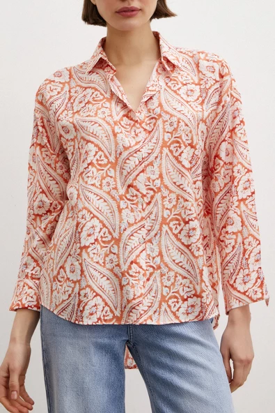Şal Desen Modal Gömlek Turuncu - Resim 4