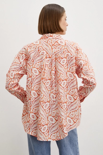 Şal Desen Modal Gömlek Turuncu - Resim 3