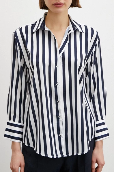 Robalı Çizgili Gömlek Lacivert - Resim 5