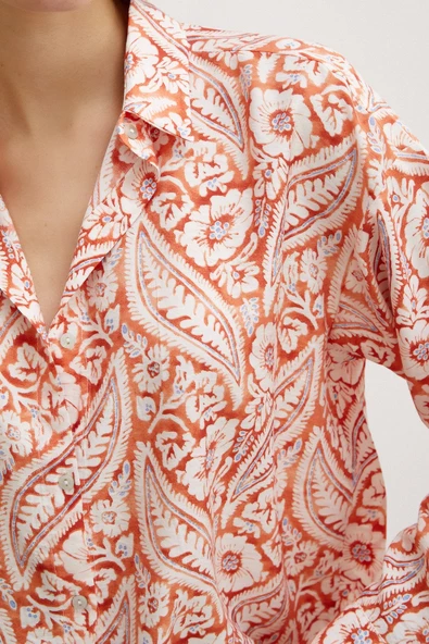 Şal Desen Modal Gömlek Turuncu - Resim 5