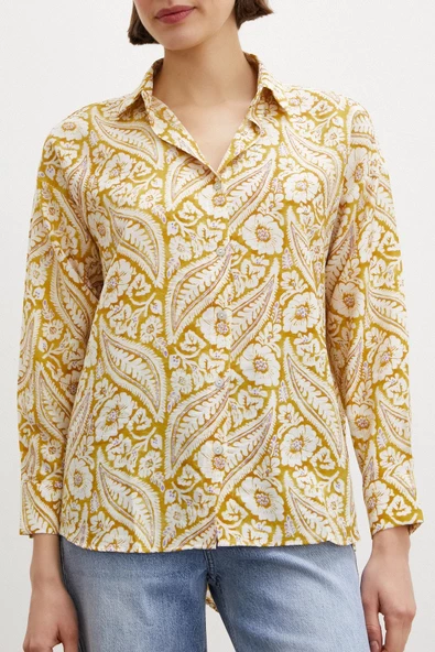 Şal Desen Modal Gömlek Sarı - Resim 2