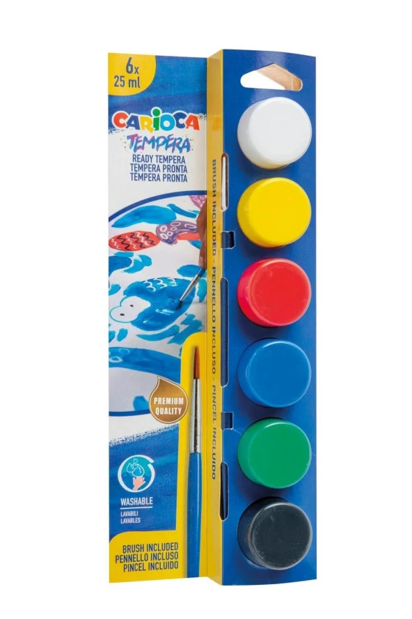 Carioca Tempera Suluboya Süper Yıkanabilir Fırçalı 25 ML 6 Renk Suluboya ürün görseli 1