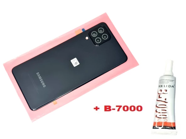 Tkgz Samsung Galaxy A22 (4G) Arka Pil Batarya Kapağı (FULL Kamera Lensli+B-7000) SİYAH