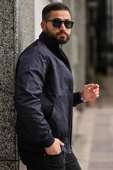 Erkek Gömlek Yaka Baharlık Mont Astarlı Mevsimlik Çeket Lacivert - 2