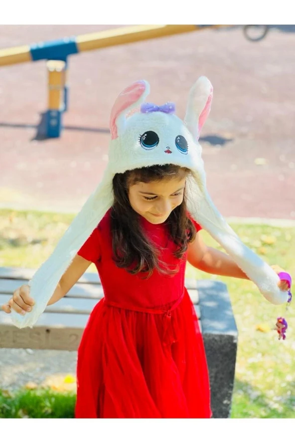 Kulakları Hareket Eden Peluş Tavşan Şapka (IŞIKLI) Çocukların Severek Oynadığı Işıklı Bere Hediyelik