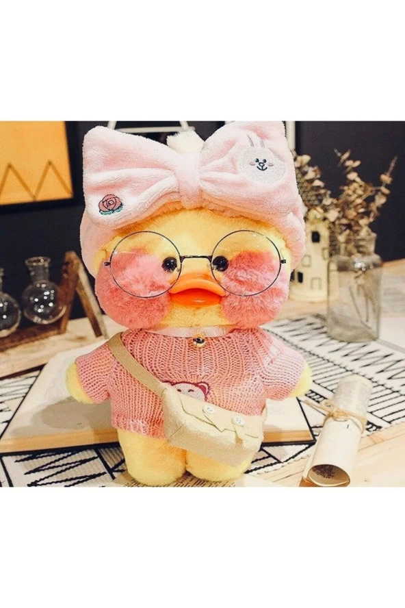 Kawaii Lalafanfan 30 Cm Gözlüklü Peluş Ördek Tatlı Hediye