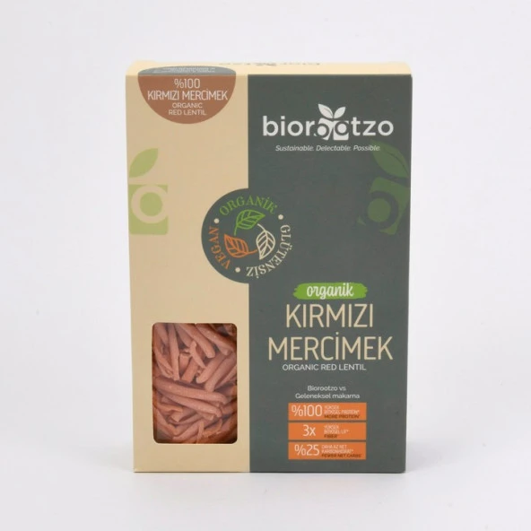 Biorootzo Organik Glütensiz ve Vegan Artizan Bronz Kalıp Kırmızı Mercimek Casarecce  200 g - 2