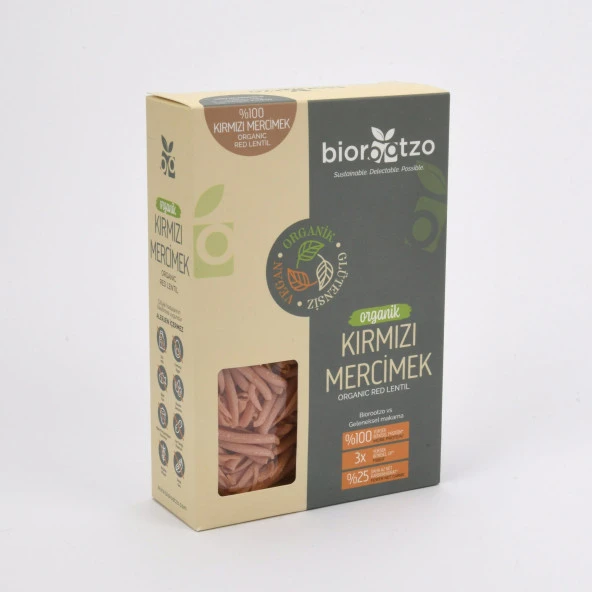 Biorootzo Organik Glütensiz ve Vegan Artizan Bronz Kalıp Kırmızı Mercimek Casarecce  200 g - 6