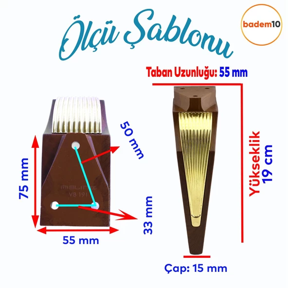 Salkım Mobilya Oturma Grubu Kanepe Tv Ünitesi Konsol Koltuk Ayağı Ayakları Ceviz Altın 19 Cm - 3