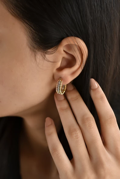 ÇG Kp98 Üç Renkli Dorika Altın Küpe - 2