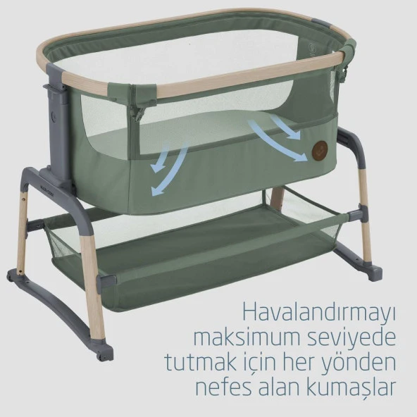 Maxi-Cosi Iora Air Sallanabilen Ahşap Görünümlü Anne Yanı Beşik Beyond Green - 8