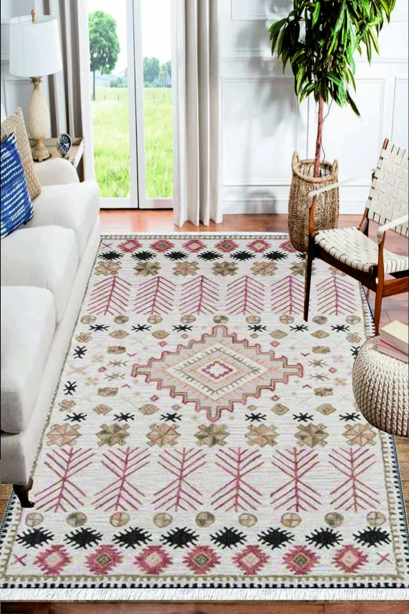 Halı Vagonu Kahve Siyah Iskandinav Desenli Yıkanabilir Kaymaz Salon Halısı Dekoratif Kilim Arm-1102