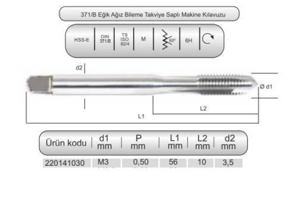 HSSE DIN371/B MAK.KLVZ. M3x0,5 (6H) - Resim 2