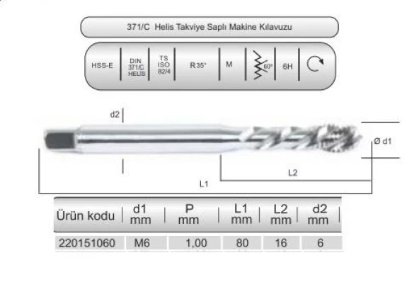 HSSE DIN371/C 35° HELİS M6x1,0 (6H) - Resim 2