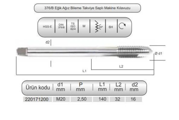 HSSE DIN376/B MAK.KLVZ. M20x2,5 (6H) - Resim 2