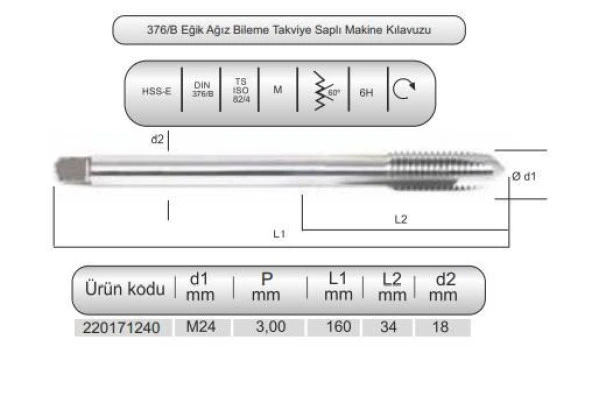 HSSE DIN376/B MAK.KLVZ. M24x3 (6H) - Resim 2