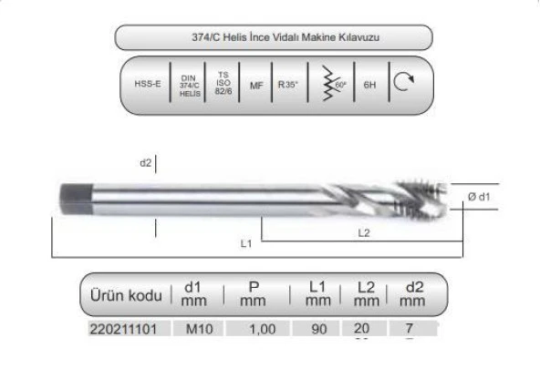 HSSE DIN374/C HELİS MAK.KLVZ. M10x1(6H)