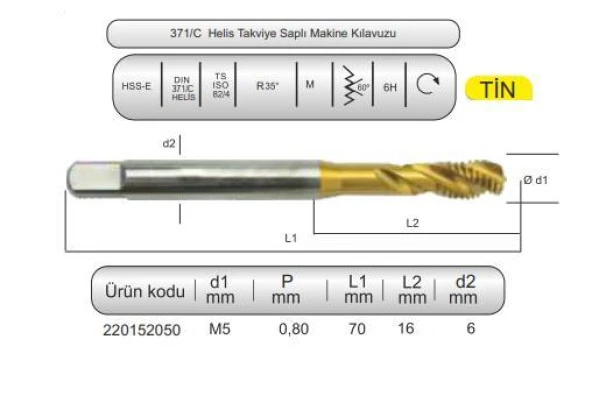 HSSE DIN371/C 35° HELİS M5x0,8 (6H) TİN ürün görseli 1